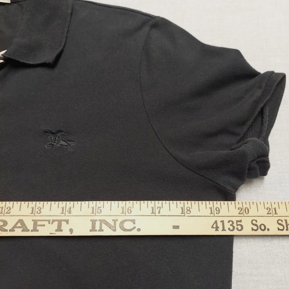 Burberry Brit Women L Black Pique Polo Shirt Nova Check Placket Equestrian Logo - Picture 12 of 14